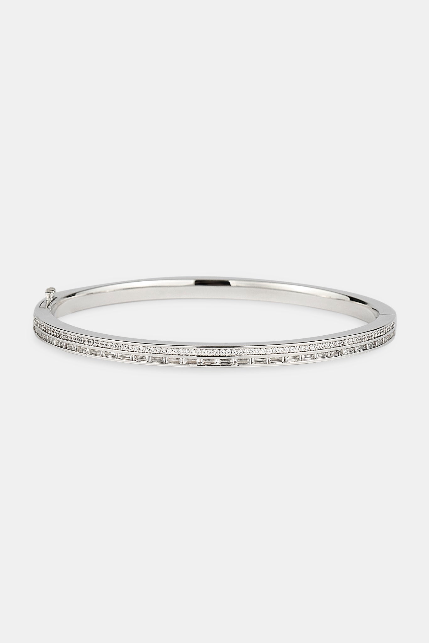 Iced Tennis & Baguette Stone Bangle - 4mm - White