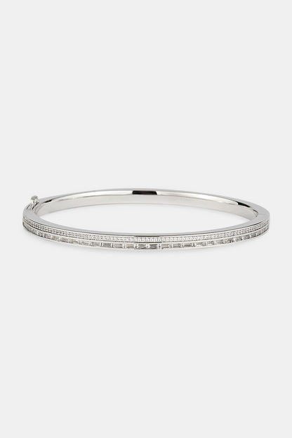 Iced Tennis & Baguette Stone Bangle - 4mm - White