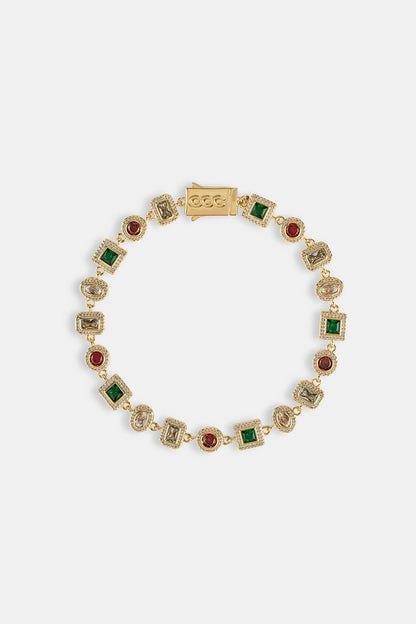 Multi Colour Mixed Shape Cluster Bracelet - 6mm - Gold