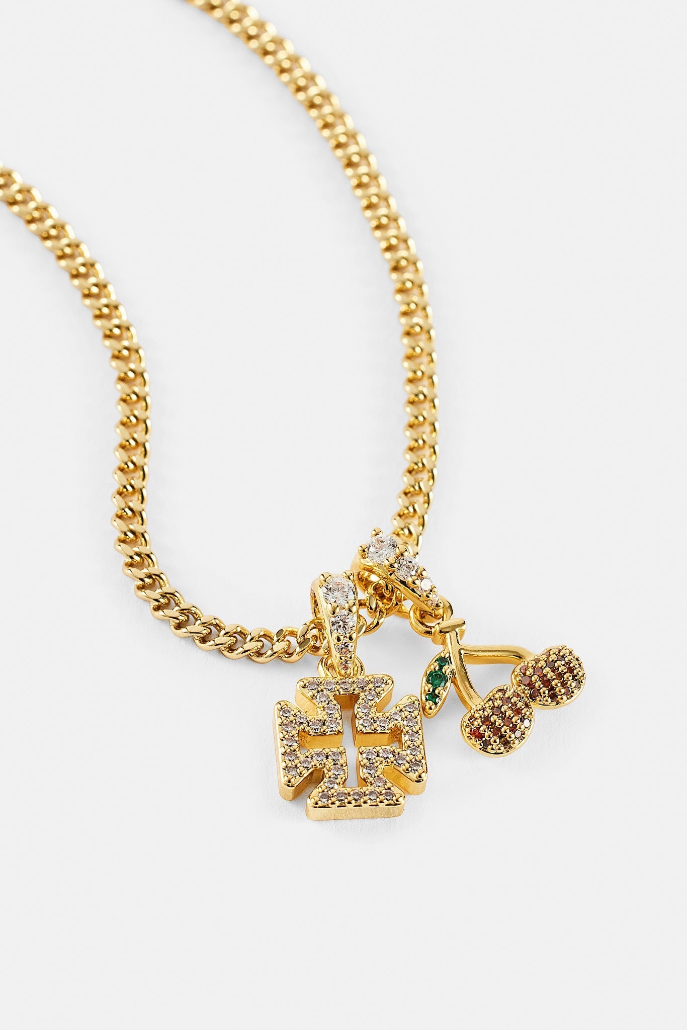 Micro Iced Cross & Cherry Necklace - 10mm