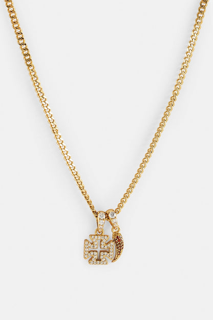 Micro Iced Cross & Chilli Necklace - 10mm