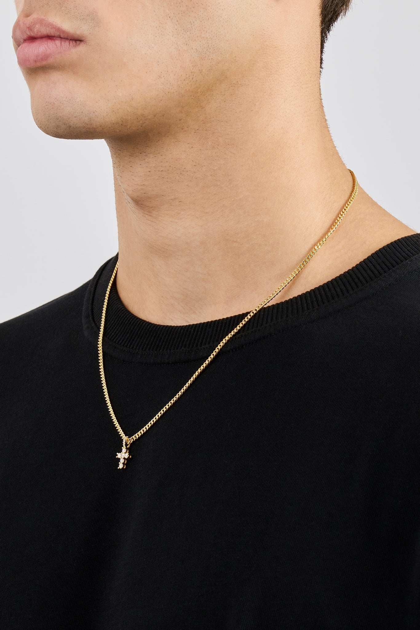 Micro Iced Cross Cuban Necklace - 10mm - Gold