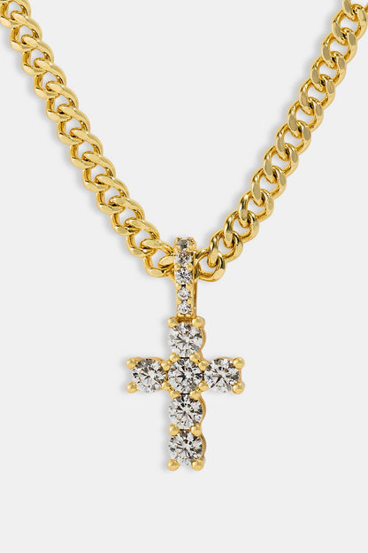 Micro Iced Cross Cuban Necklace - 10mm - Gold