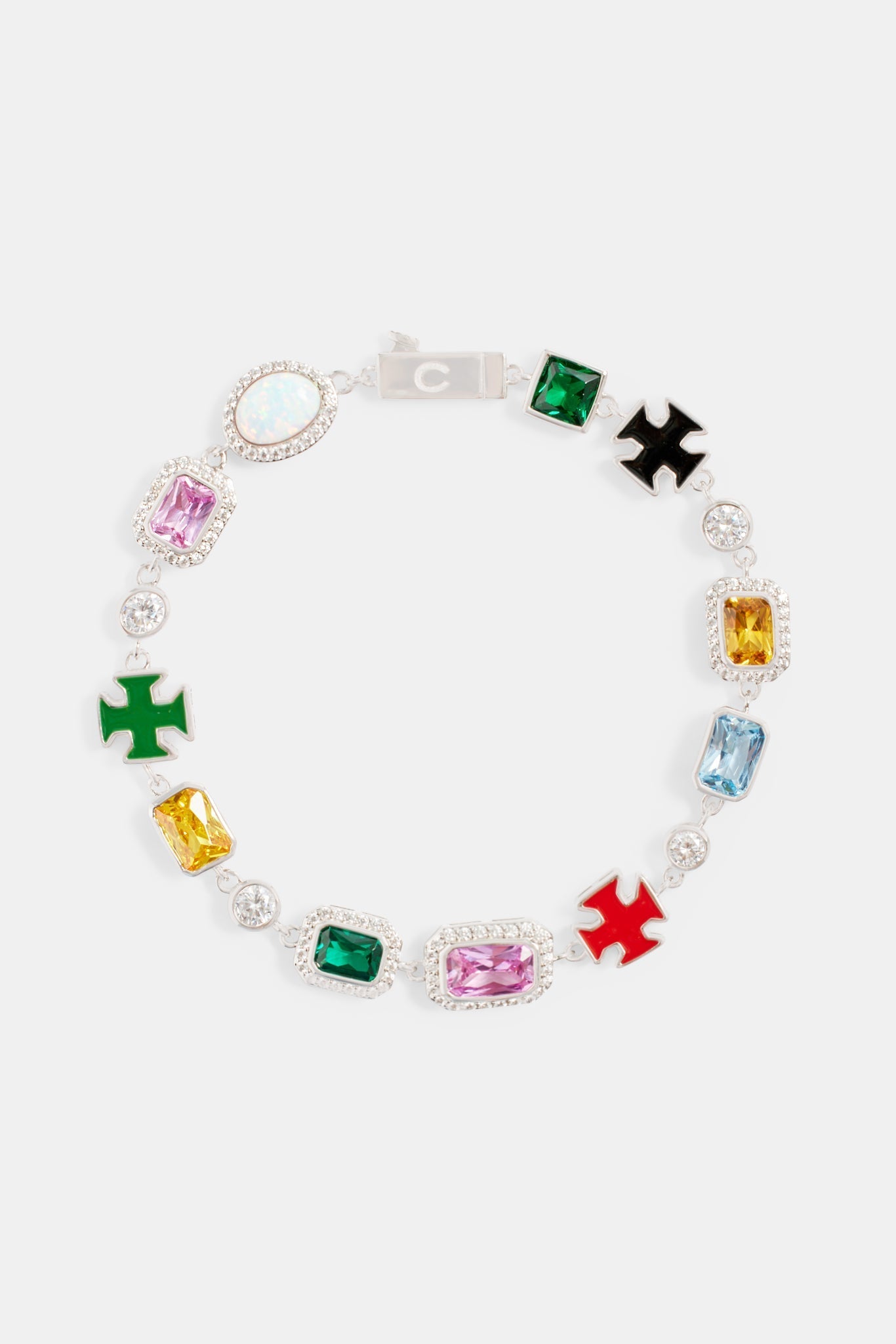Multi Gemstone Motif Necklace & Bracelet_ - White - 10mm