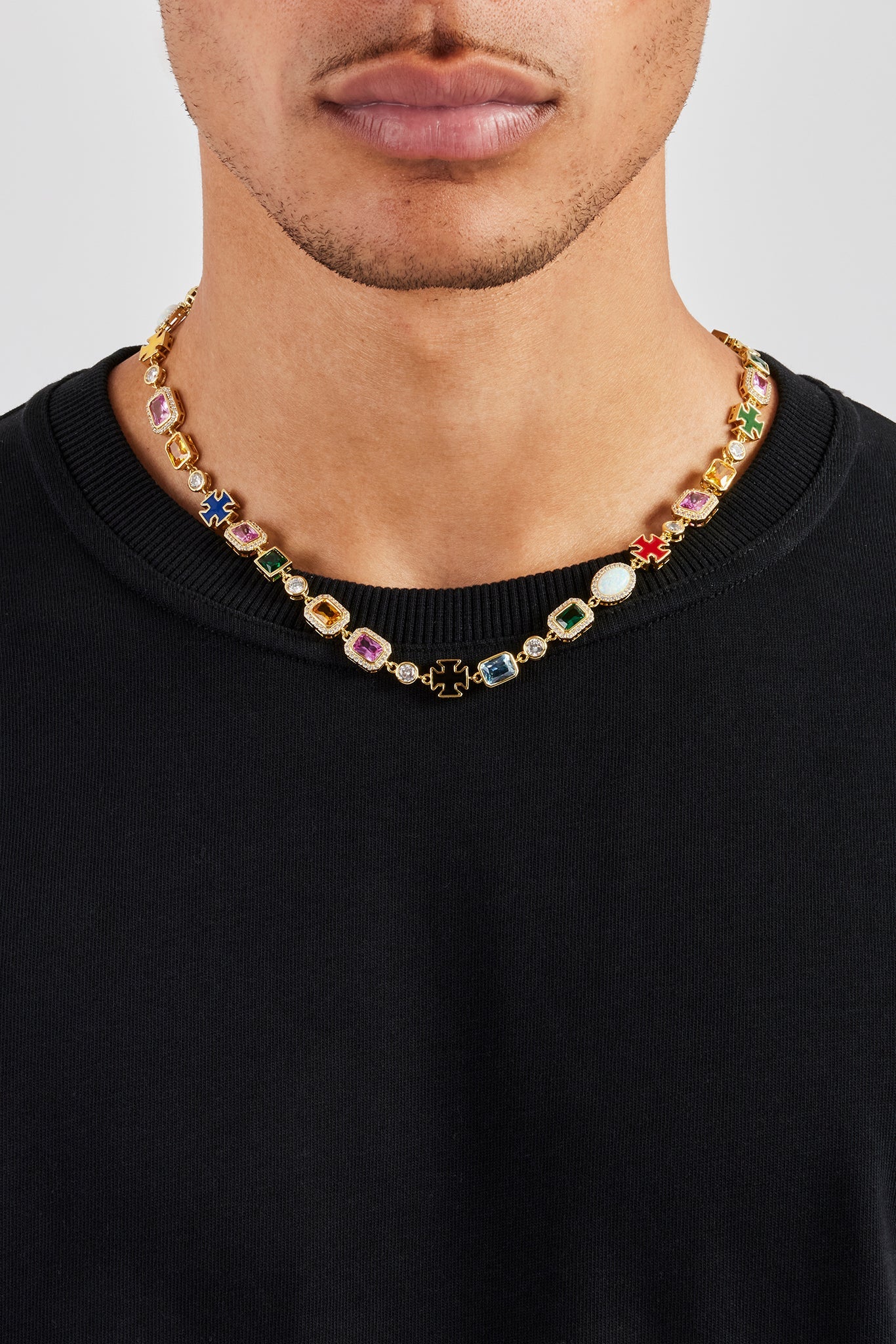 Multi Gemstone Motif Necklace - Gold - 10mm