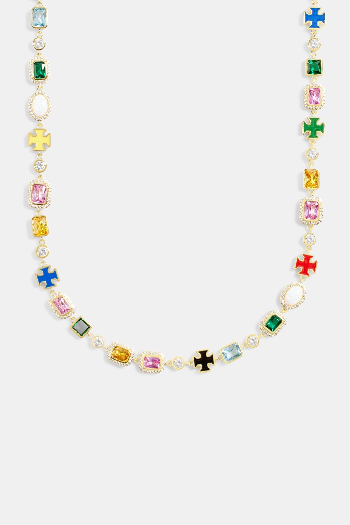 Multi Gemstone Motif Necklace & Bracelet - Gold - 10mm