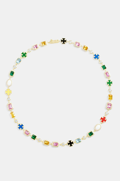 Multi Gemstone Motif Necklace - Gold - 10mm