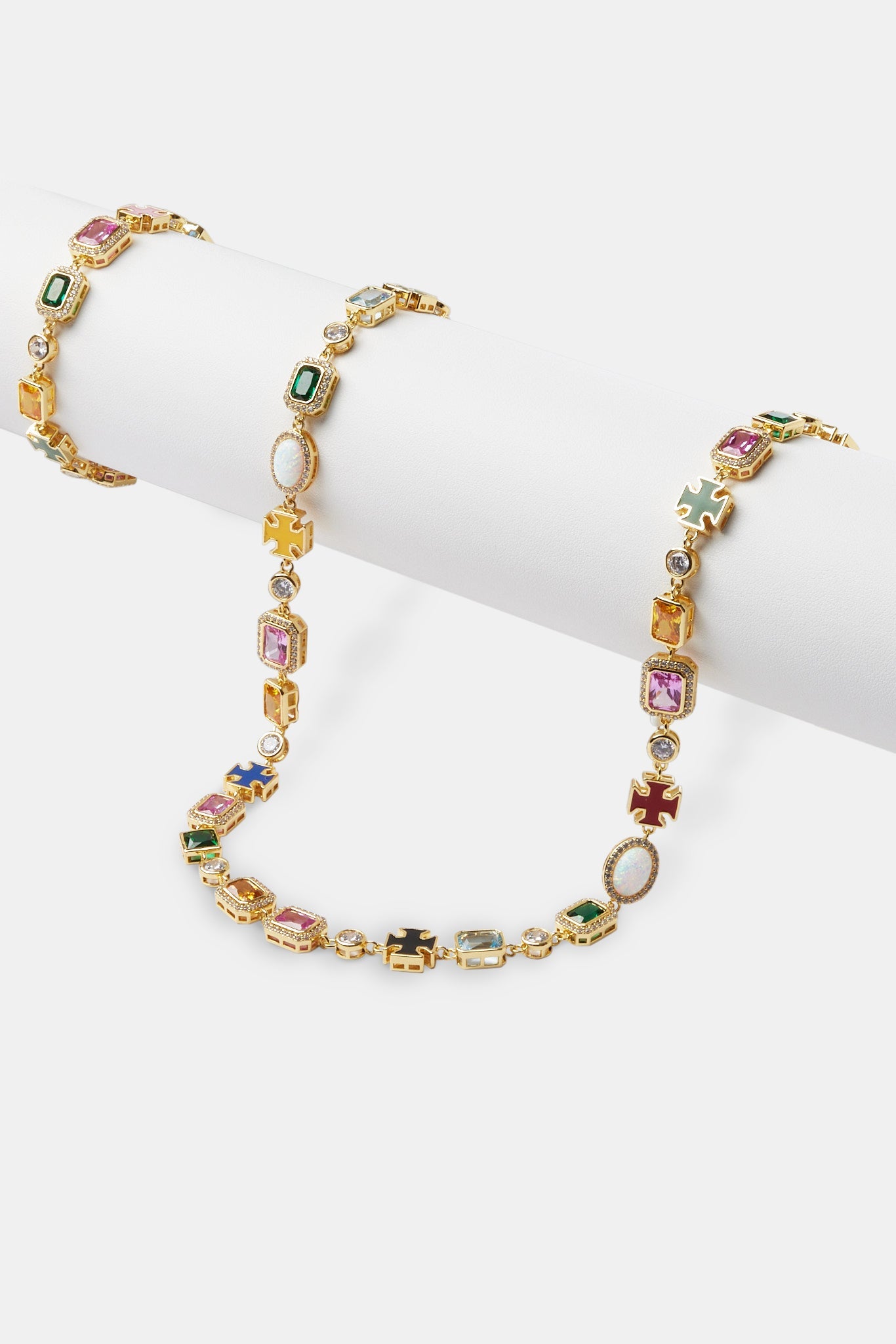 Multi Gemstone Motif Necklace & Bracelet - Gold - 10mm