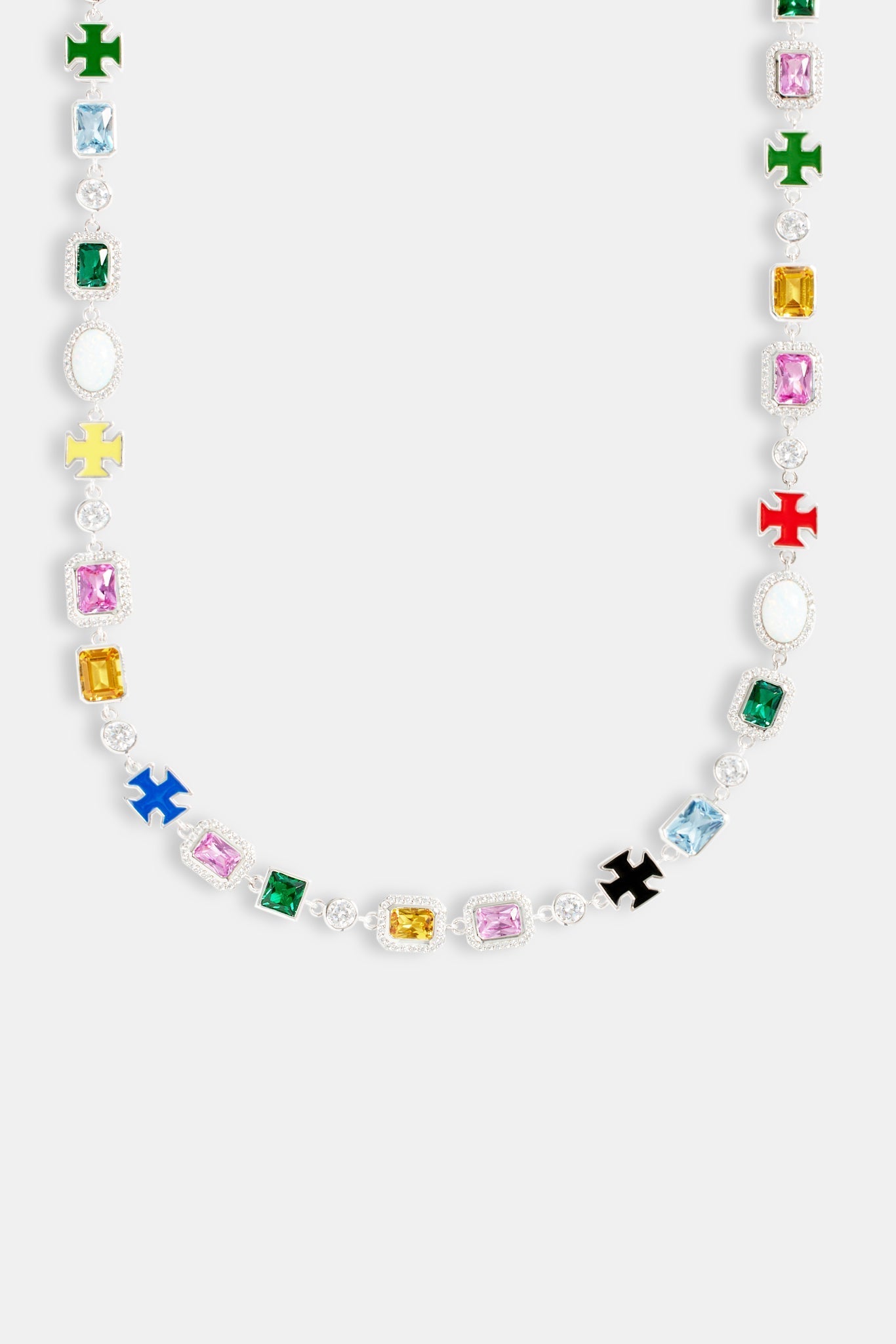 Multi Gemstone Motif Necklace & Bracelet_ - White - 10mm