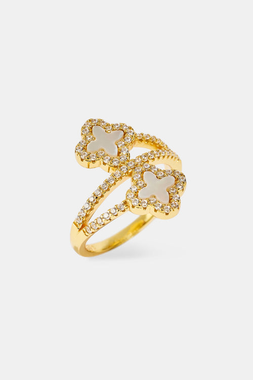 Mother Of Pearl Motif Twist Ring - 20mm - Gold