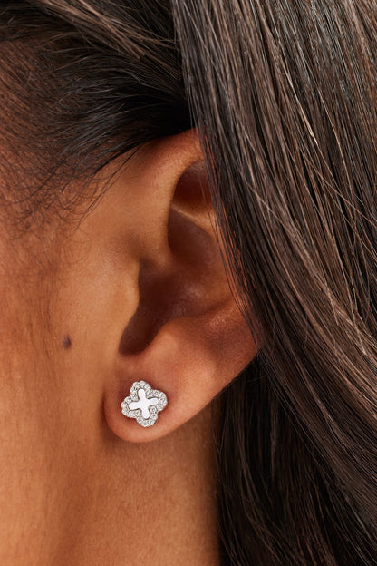 Motif Mother of Pearl Stud Earrings - 8mm - White