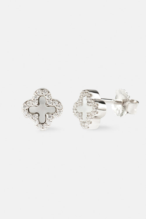 Motif Mother of Pearl Stud Earrings - 8mm - White
