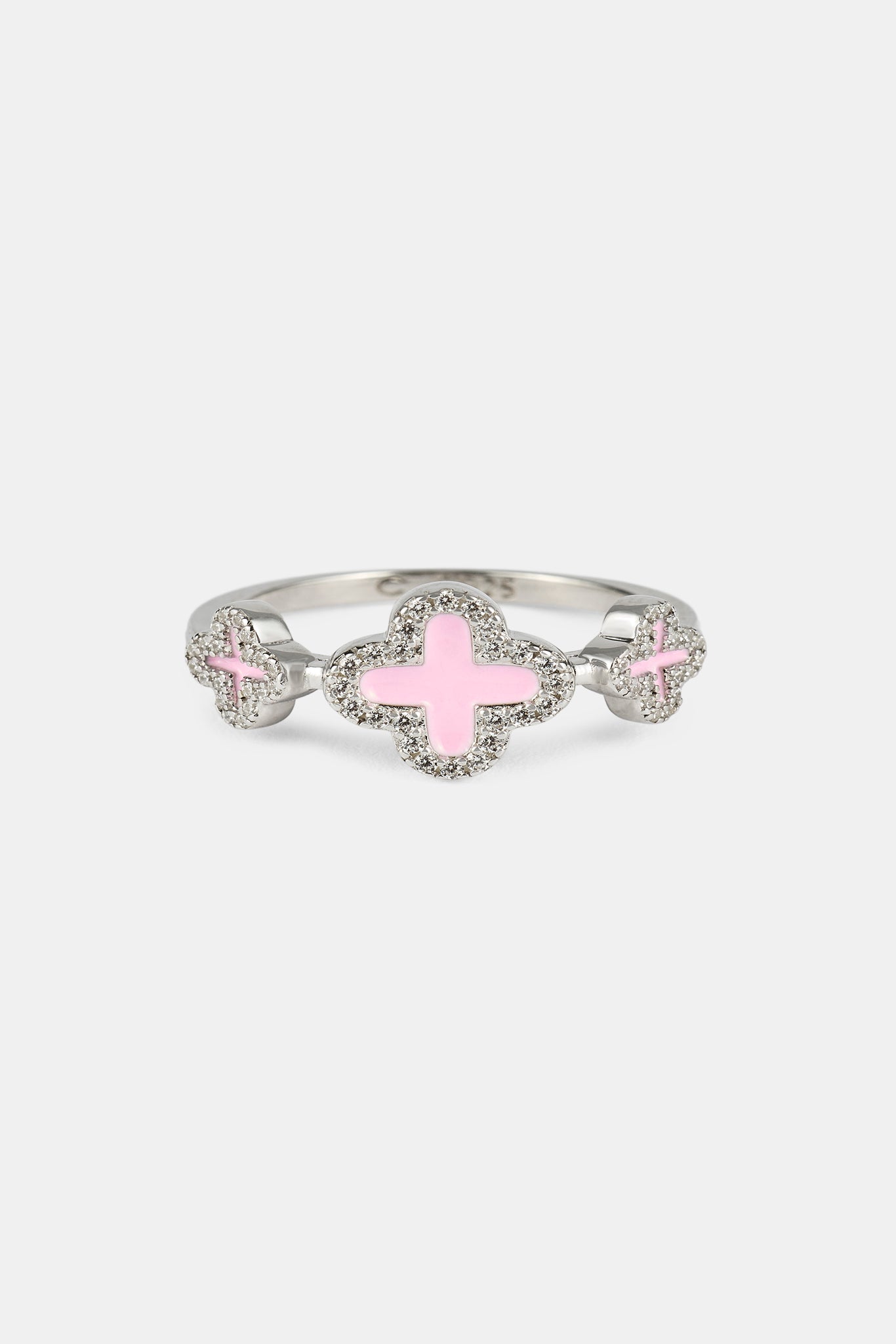 Pink Triple Motif Ring - 10mm - White