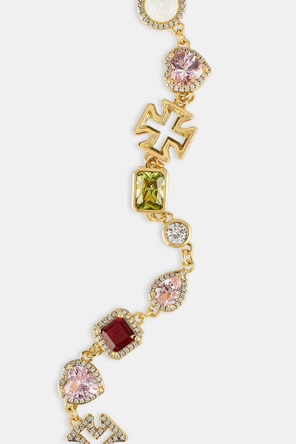 Pink Heart Multi Gem Bracelet - Gold - 10mm