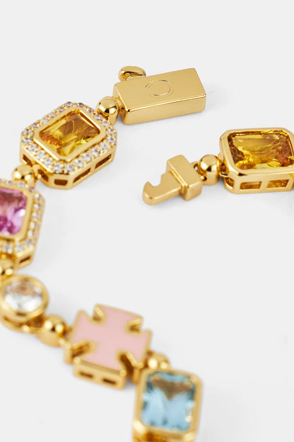 Pink Multi Gemstone Motif Necklace - Gold - 10mm
