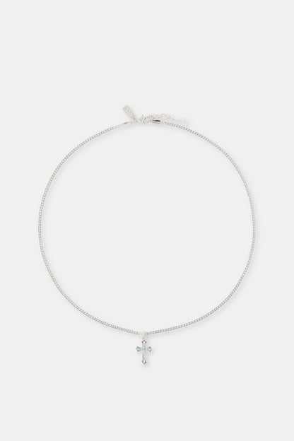Polished Edge Blue Iced Cross Cuban Necklace - 25mm