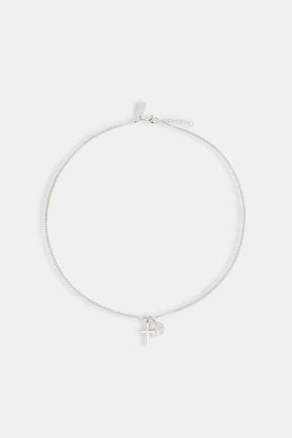 Polished Cross & Compass Layered Necklace - 15mm - White