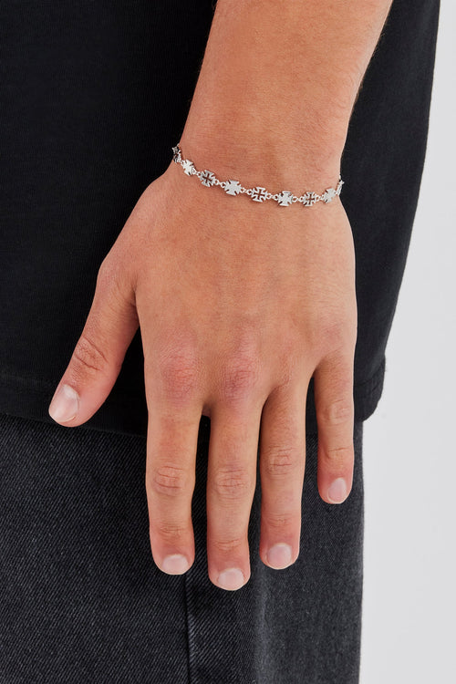 Polished Cross & Outline Connecting Bracelet - 6mm