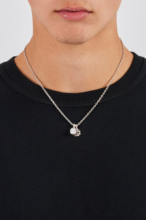 Polished Cross & Clear Gemstone Necklace - 10mm