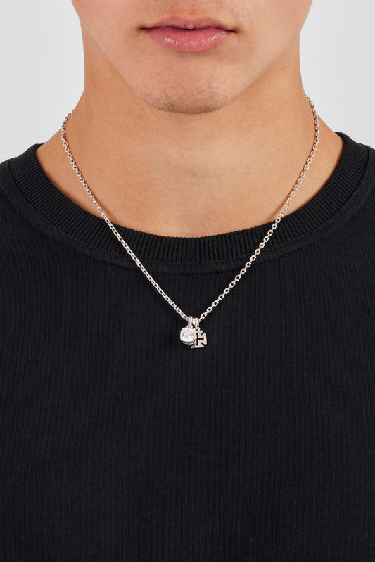 Polished Cross & Clear Gemstone Necklace - 10mm