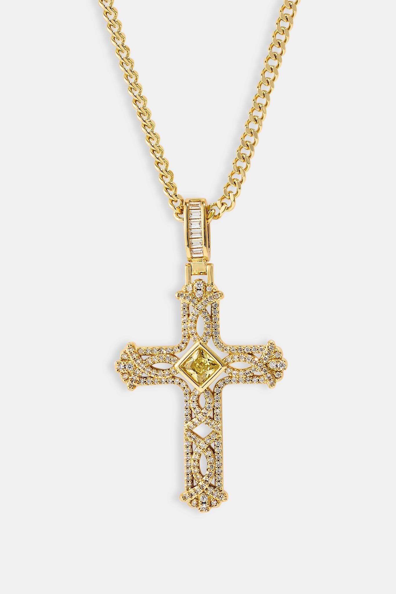 Centre Stone Cross Pendant Necklace - 20mm - Gold