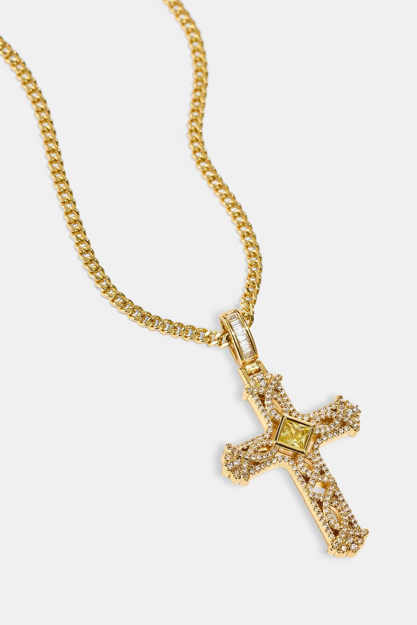 Centre Stone Cross Pendant Necklace - 20mm - Gold