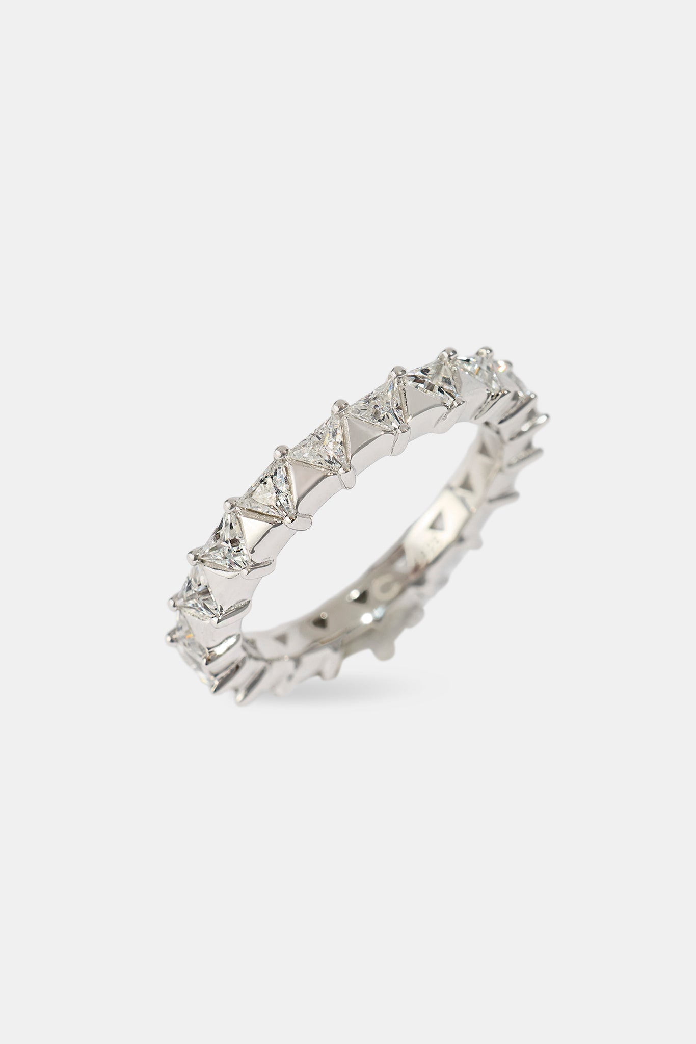 Polished & Iced Triangle Ring - 3mm - White Gold
