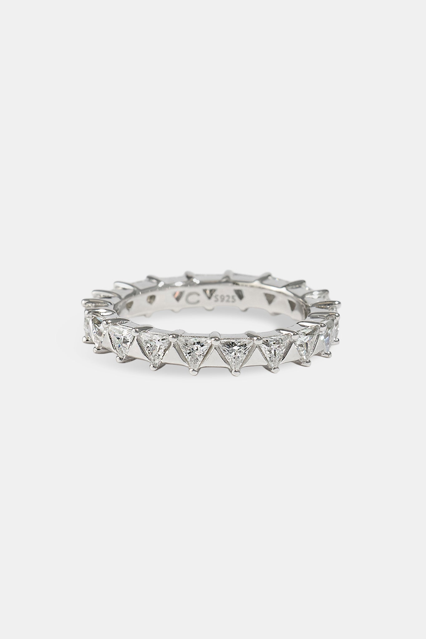 Polished & Iced Triangle Ring - 3mm - White Gold