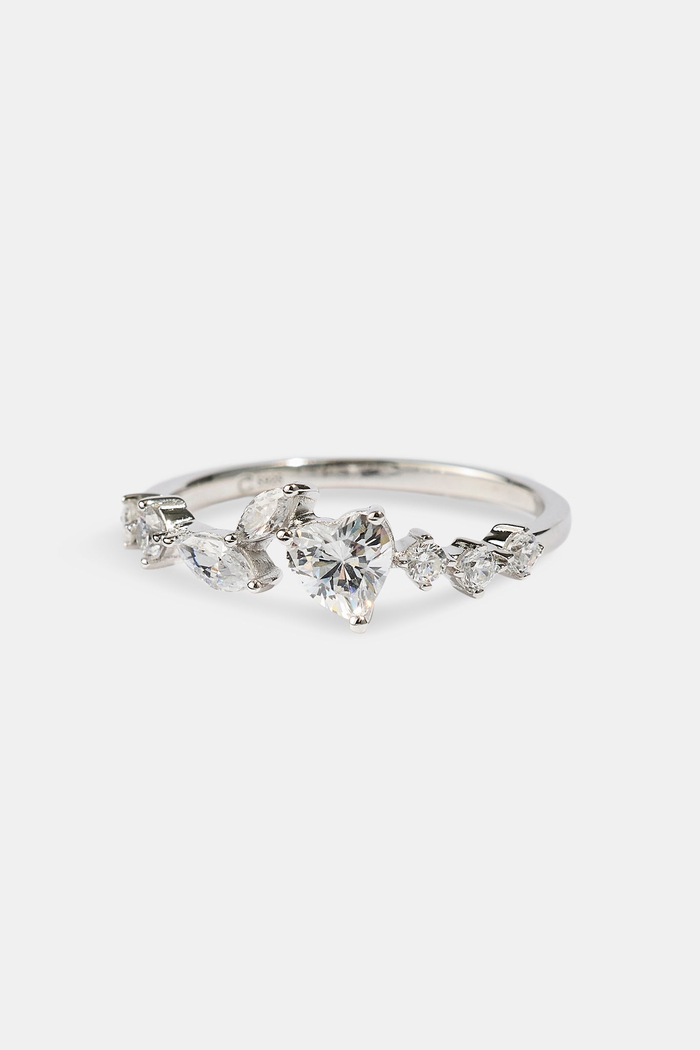 Mixed Shape & Heart CZ Ring - White