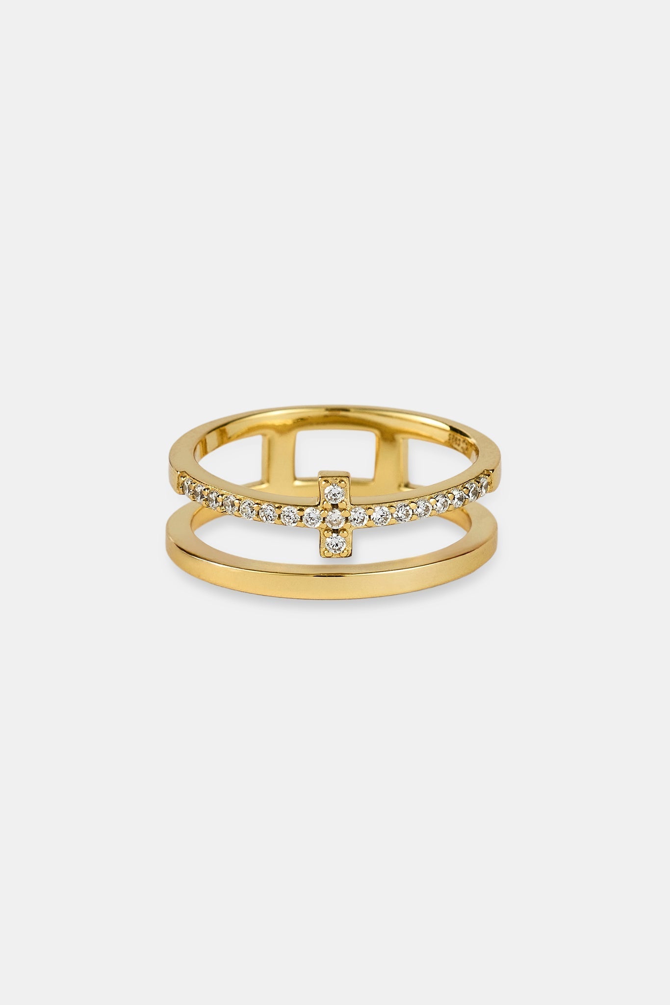 Iced & Polished Cross Wrap Ring - Gold