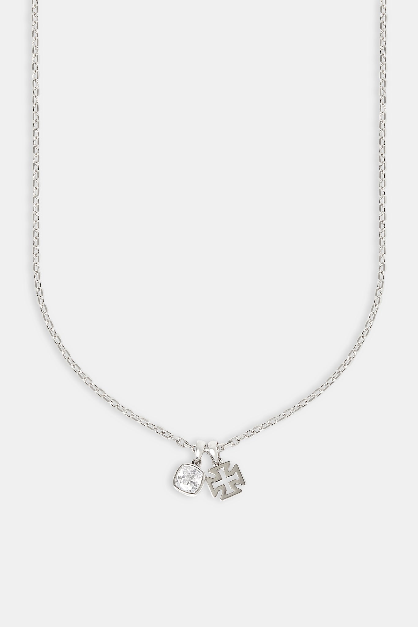 Polished Cross & Clear Gemstone Necklace - 10mm