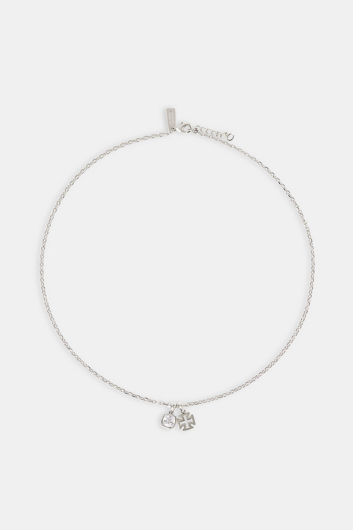 Polished Cross & Clear Gemstone Necklace - 10mm