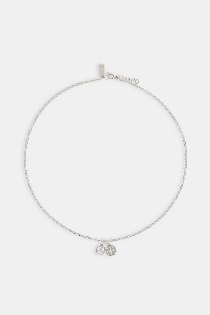 Polished Cross & Clear Gemstone Necklace - 10mm