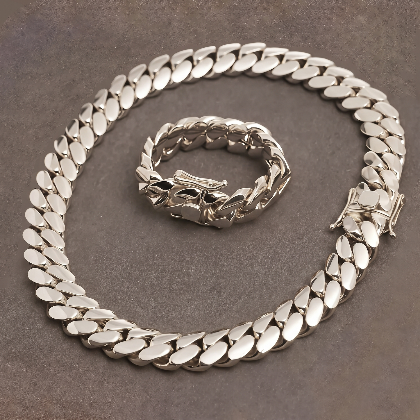 12mm Cuban chain and bracelet set, 18K White Gold（副本）备用