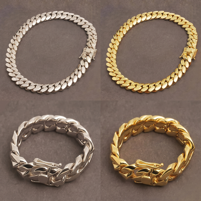 12mm Cuban chain and bracelet set, 18K Yellow Gold + 18K White Gold