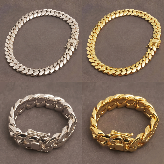 12mm Cuban chain and bracelet set, 18K Yellow Gold + 18K White Gold