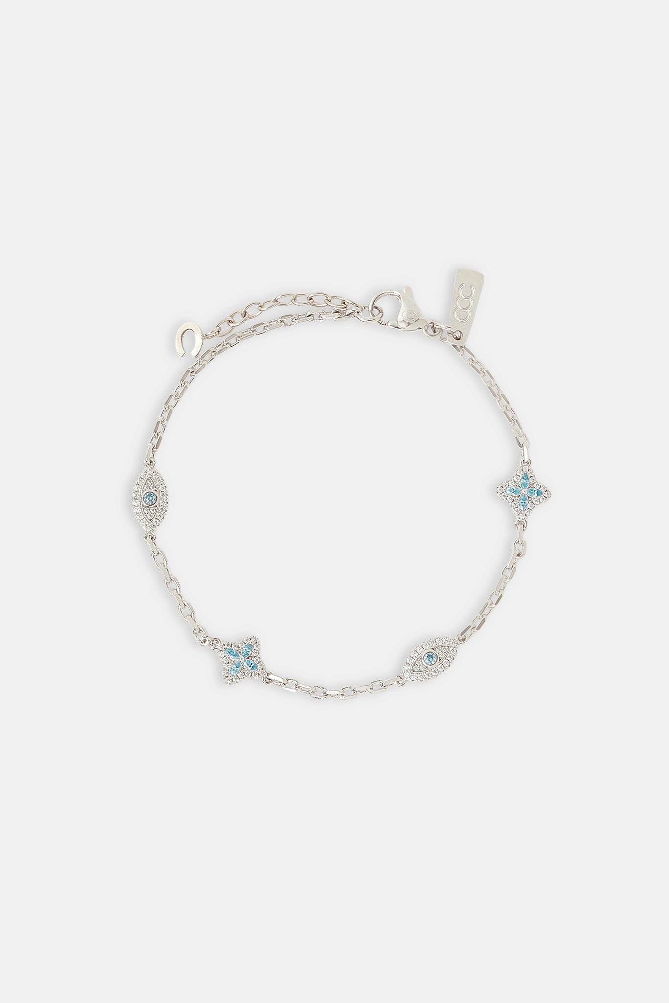 Blue CZ Baguette Motif Rolo Bracelet -  8mm