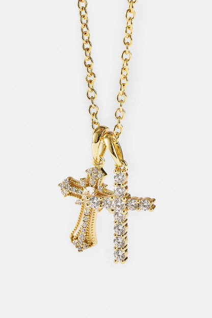 Double Multi Iced Cross Necklace - 20mm