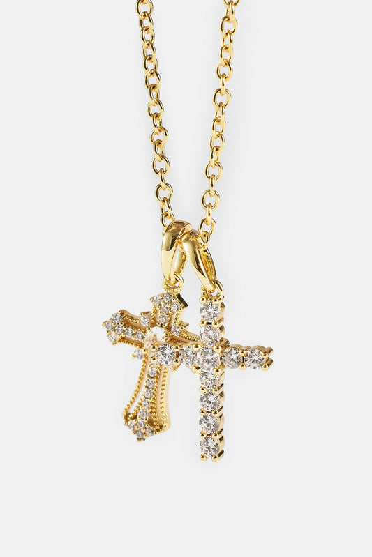 Double Multi Iced Cross Necklace - 20mm