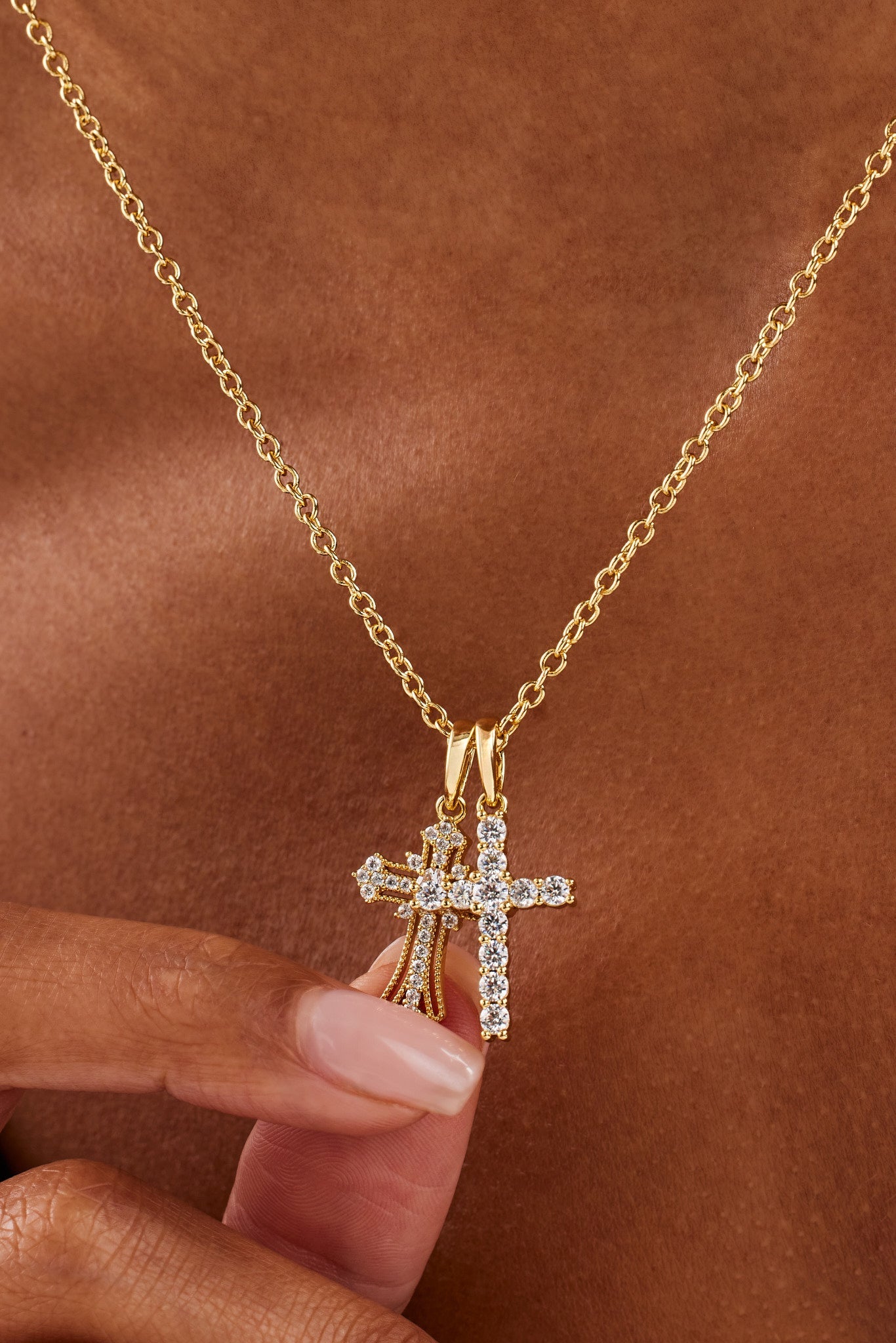 Double Multi Iced Cross Necklace - 20mm