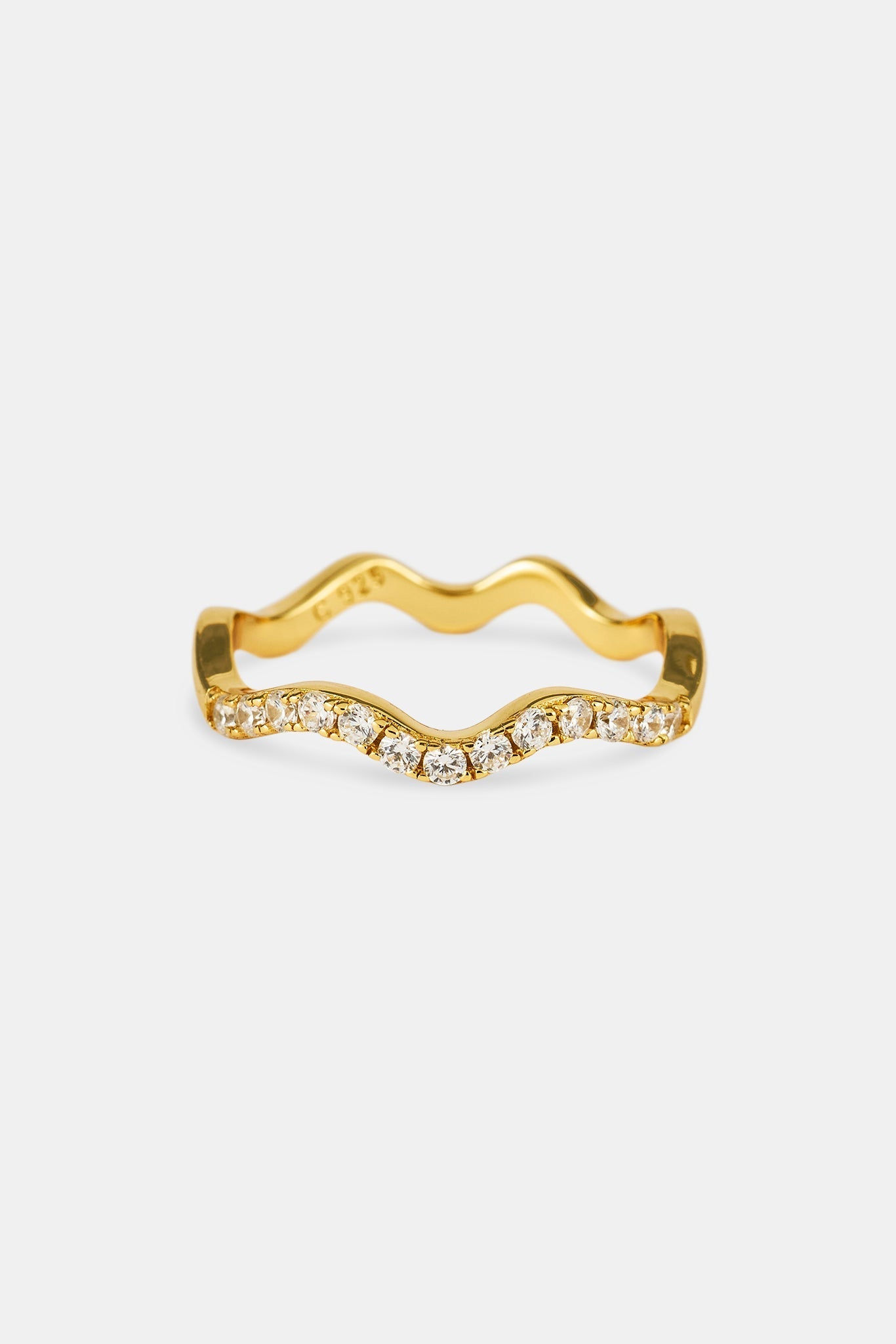 Iced Asymmetric Tennis Ring - 2mm - Gold