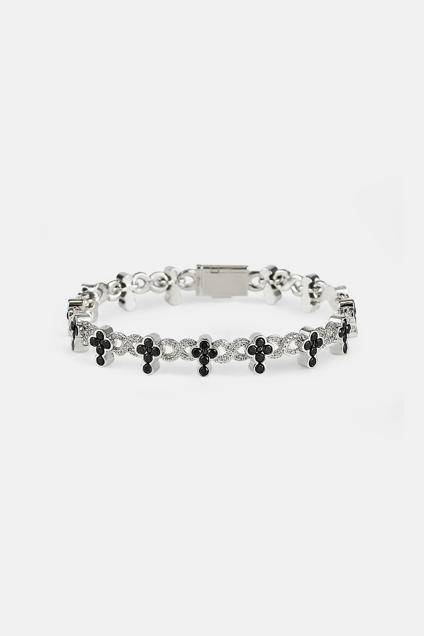 Iced Black Cross Infinity Link Bracelet - 10mm
