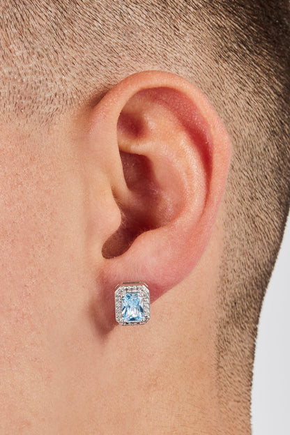 Iced Blue Gemstone Stud Earrings - 10mm