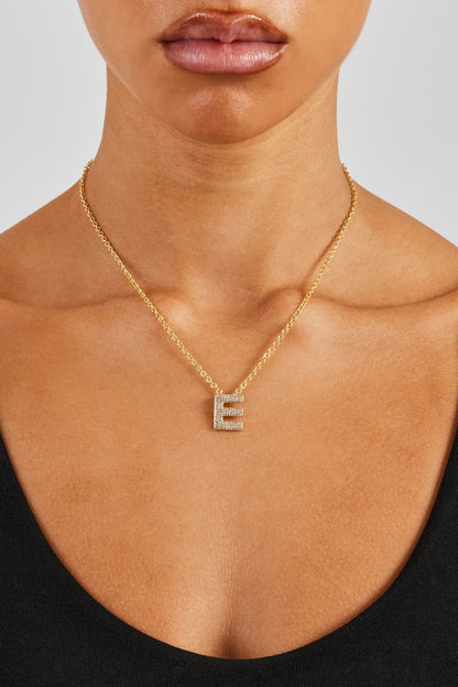 Iced Balloon Letter Necklace - 20mm - Gold