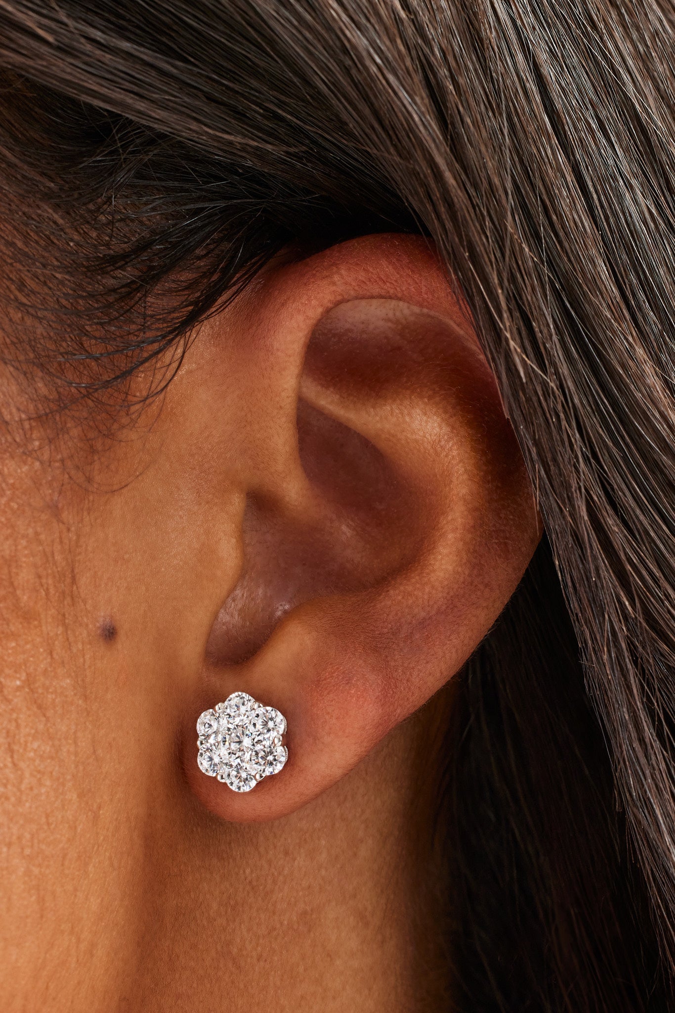 Iced Floral Stud Earrings - 8mm - White