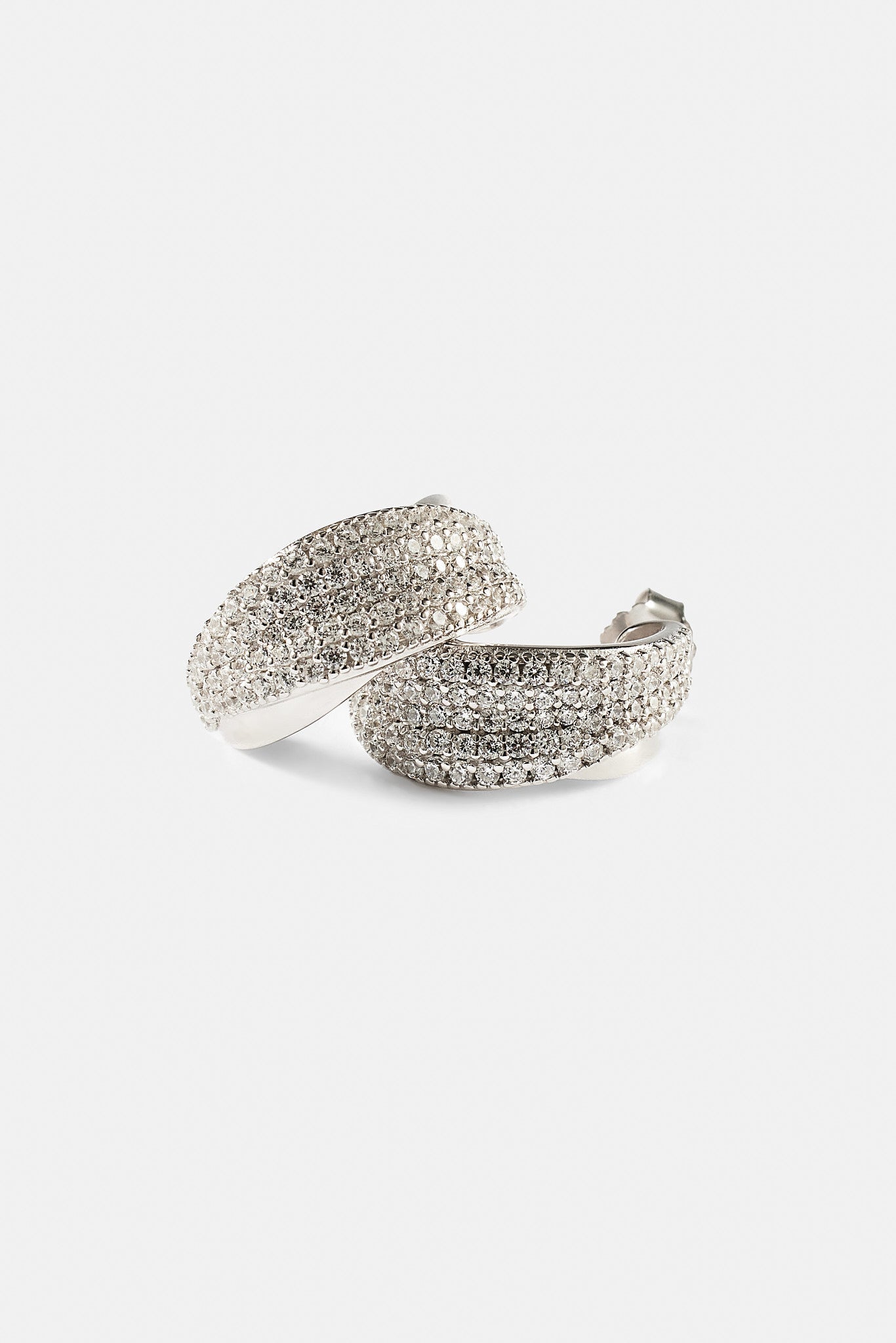 Iced & Polished Cross Over Hoops - 20mm - White