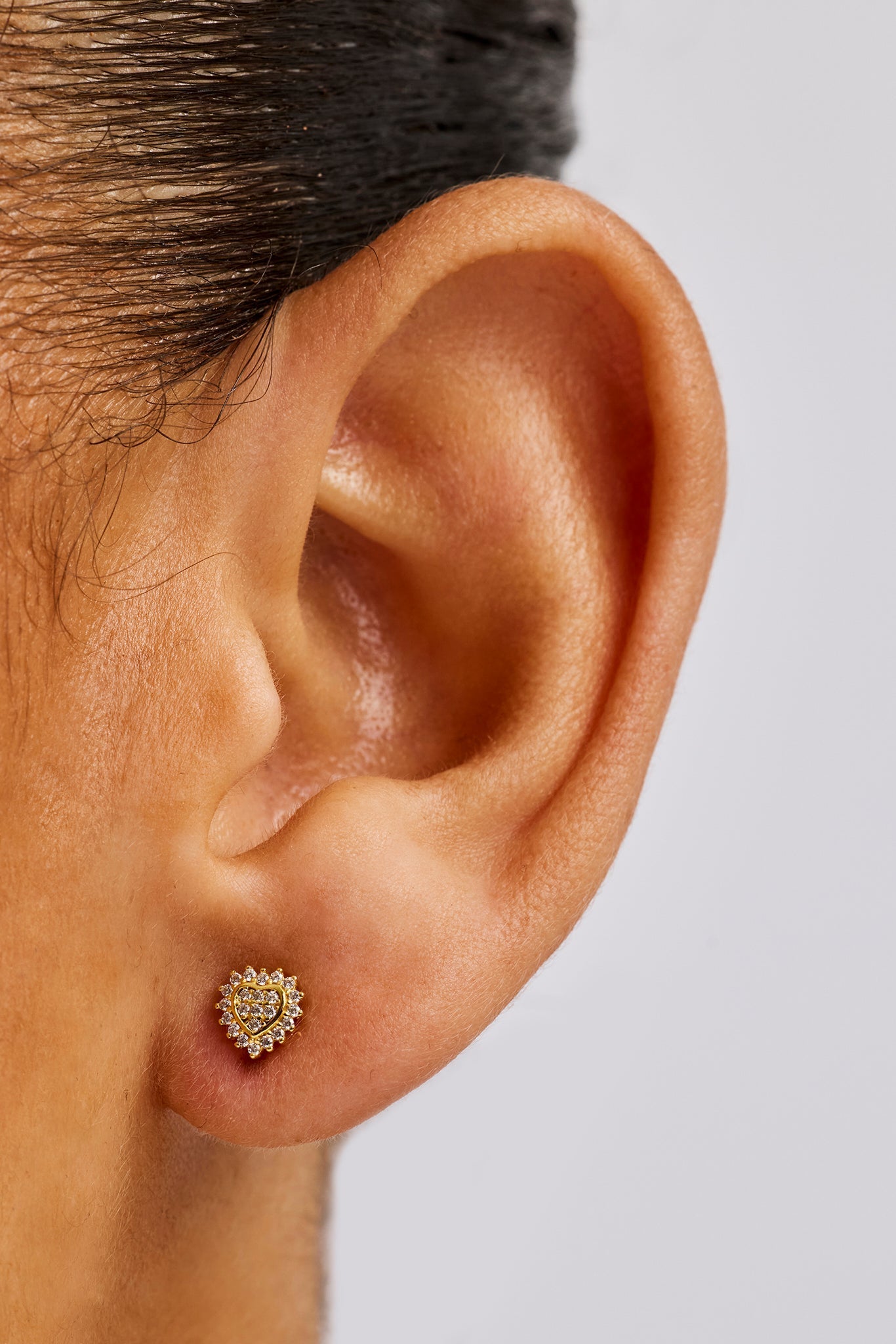 Iced Pave Heart Stud Earrings - 6mm - Gold