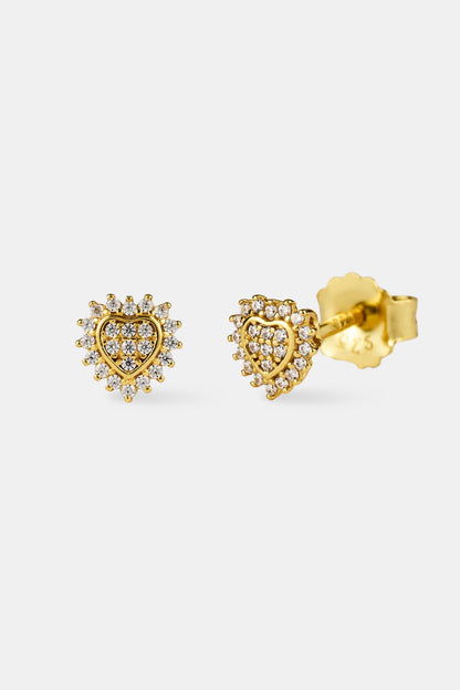 Iced Pave Heart Stud Earrings - 6mm - Gold