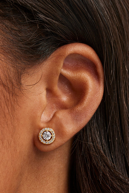 Iced Round Cluster Stud Earrings - 8mm - Gold