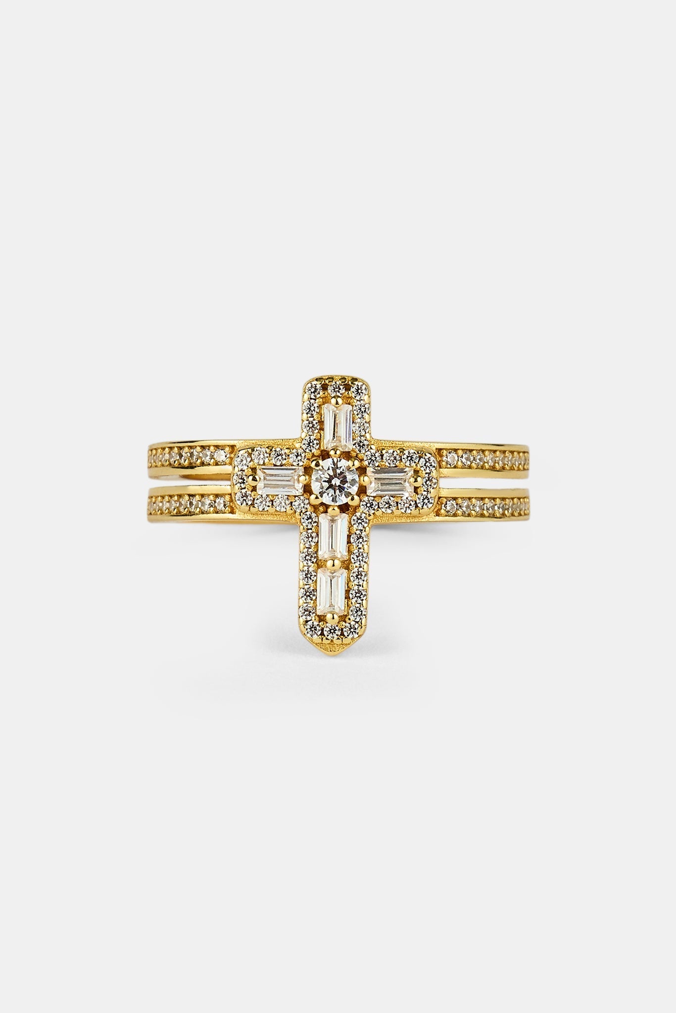 Iced Cross Double Row Ring - 15mm - Gold